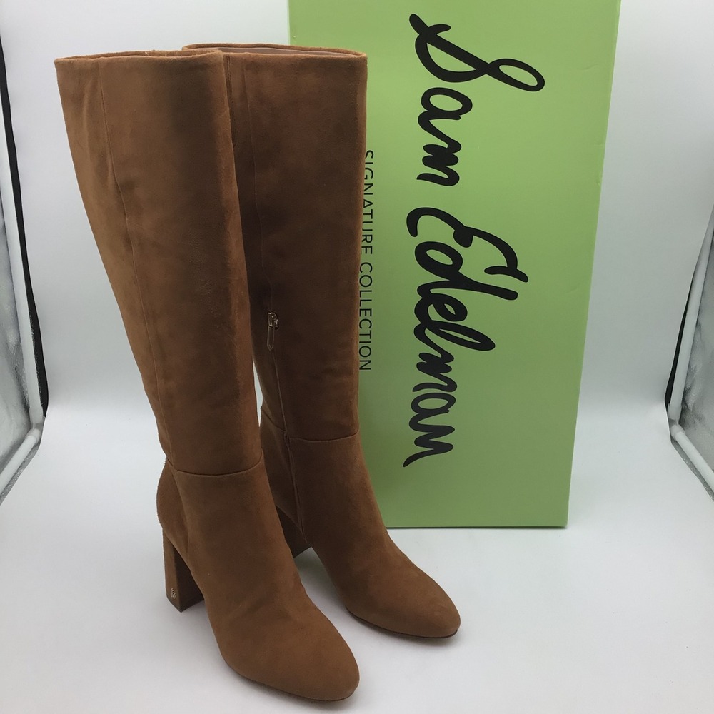 Sam Edelman Dane Brown Suede Wide Calf Knee High Block Heel Boots Size 7.5 M NEW
